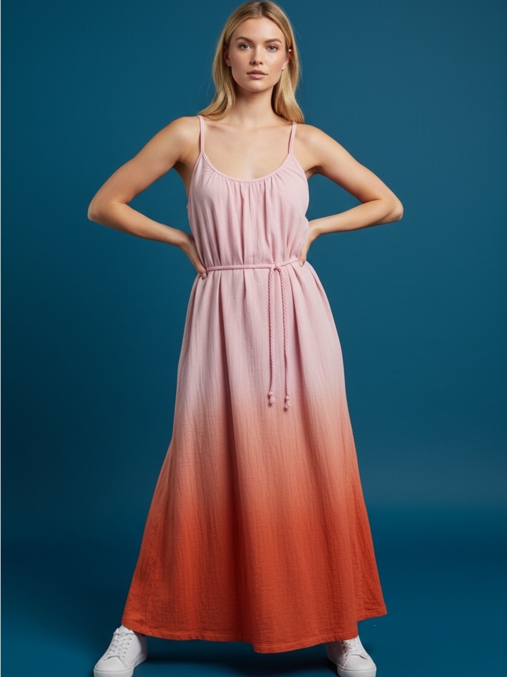 J. Crew Pink to Orange Ombre Woman’s Gauge STRAPPY lounge dress 💯 Cotton